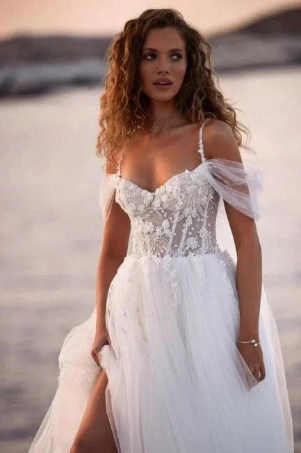 Romantic spaghettistraps capsleeves aline lace Wedding dresses - Image 3