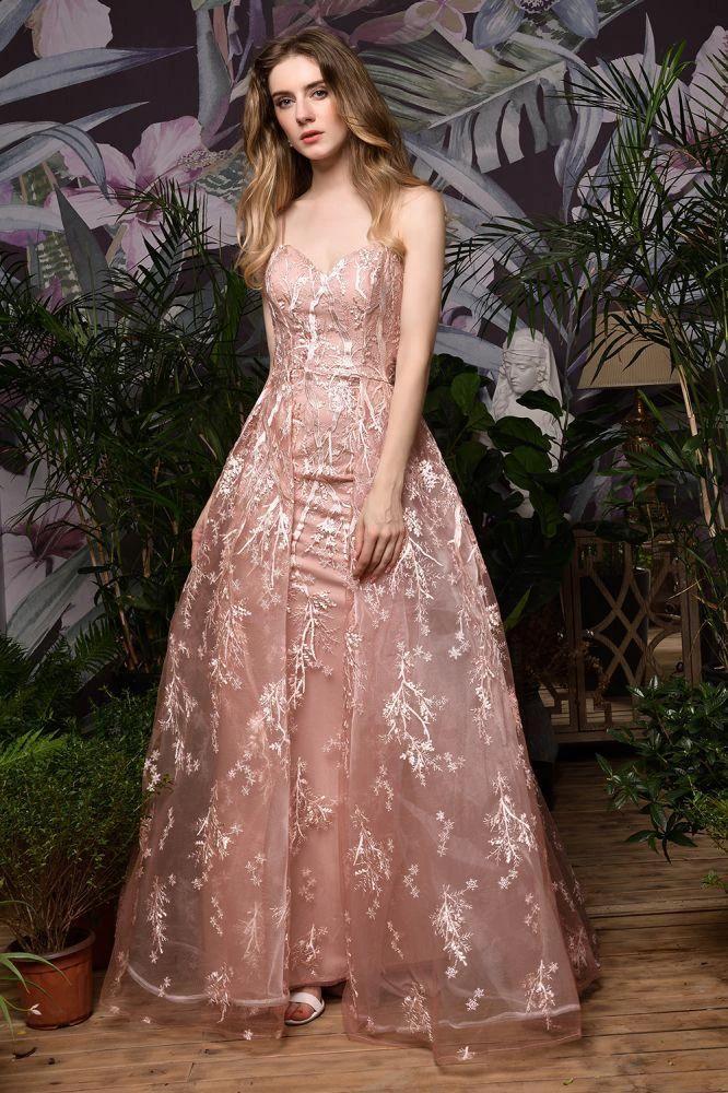 Romantic Straps Aline Evening Dress with Detachable Train Sleeveless Floor Length - Image 3