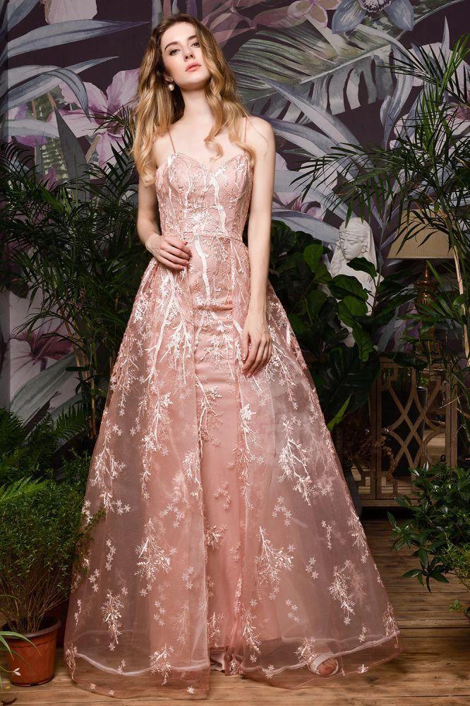 Romantic Straps Aline Evening Dress with Detachable Train Sleeveless Floor Length - Image 8