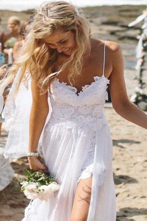 Romantic Sweetheart Chiffon Beach Wedding Dress with Lace PG201 - Image 2