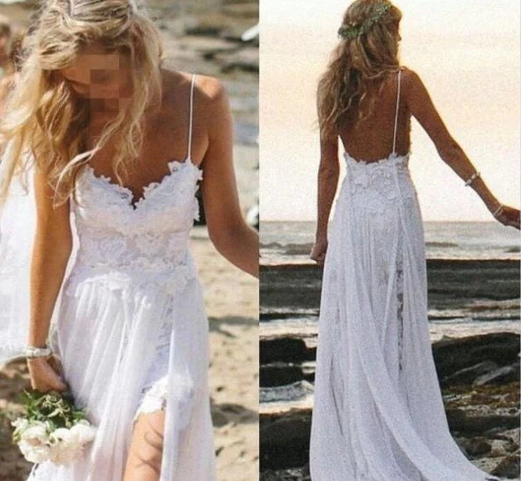 Romantic Sweetheart Chiffon Beach Wedding Dress with Lace PG201 - Image 3