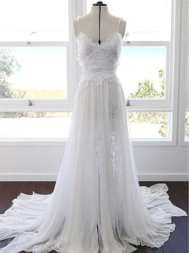 Romantic Sweetheart Chiffon Beach Wedding Dress with Lace PG201 - Image 4