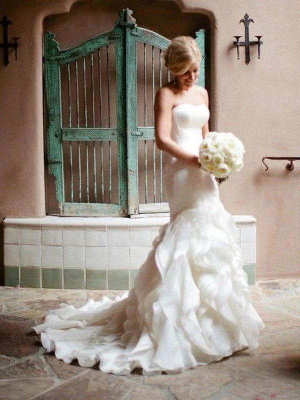 Mermaid Sleeveless Sweetheart Ruffless Wedding Dress - Image 3