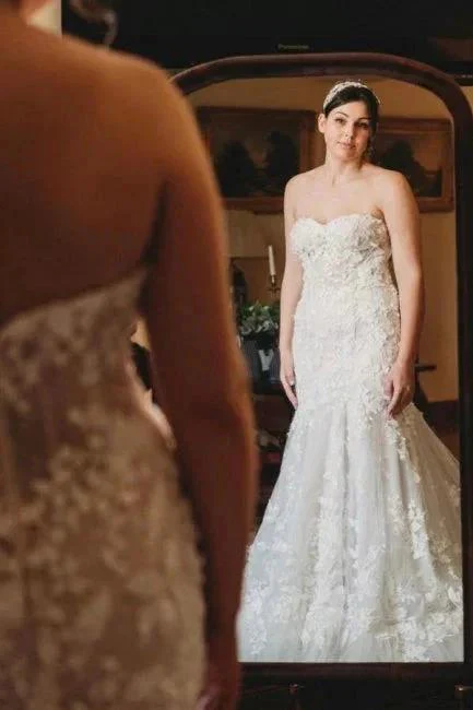 Romantic Sweetheart Strapless Tulle Mermaid Sleeveless Lace Wedding Dress - Image 4