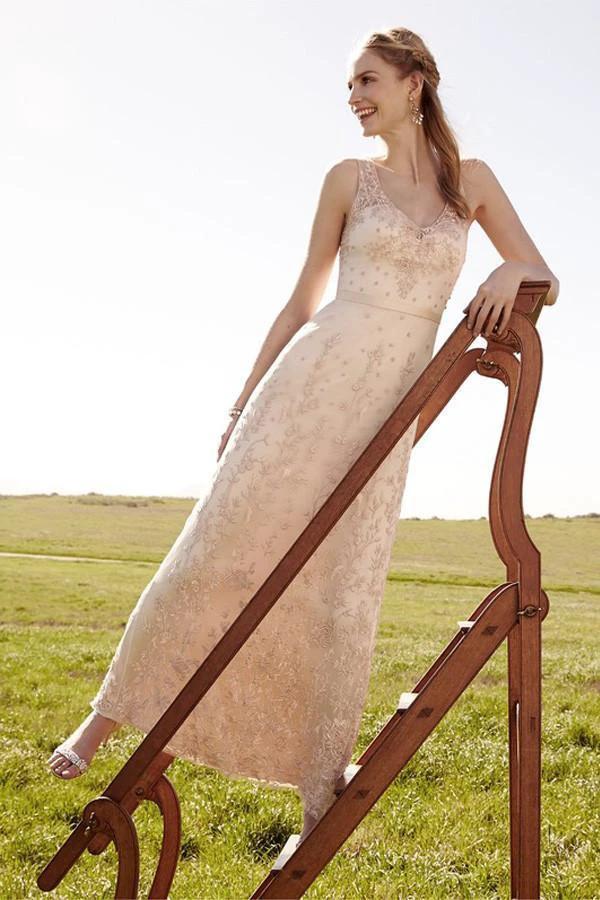 Romantic V Neck Blush Pink Lace Wedding Dresses Detachable Skirt Bridal Dresses WD088 - Image 2