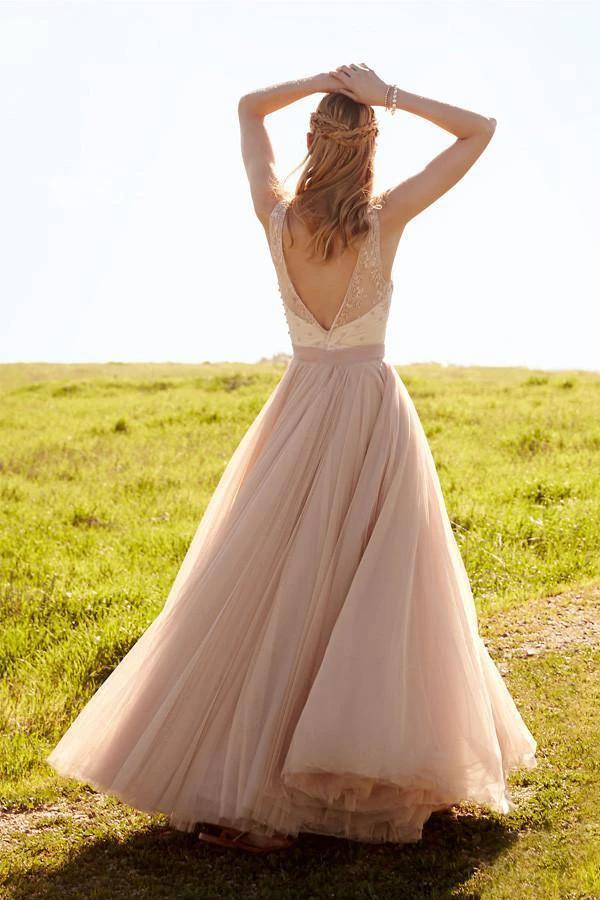 Romantic V Neck Blush Pink Lace Wedding Dresses Detachable Skirt Bridal Dresses WD088 - Image 3