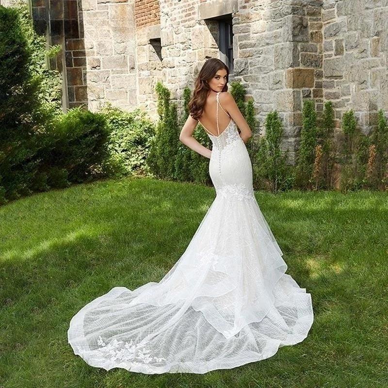 Romantic Wedding Dress Sexy Deep V-Neck Vestidos De Novia Appliques Vestido De Noiva Backless Custom Made Lace Robe De Mariée - Image 2