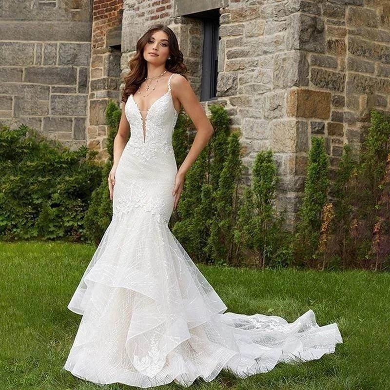 Romantic Wedding Dress Sexy Deep V-Neck Vestidos De Novia Appliques Vestido De Noiva Backless Custom Made Lace Robe De Mariée - Image 3