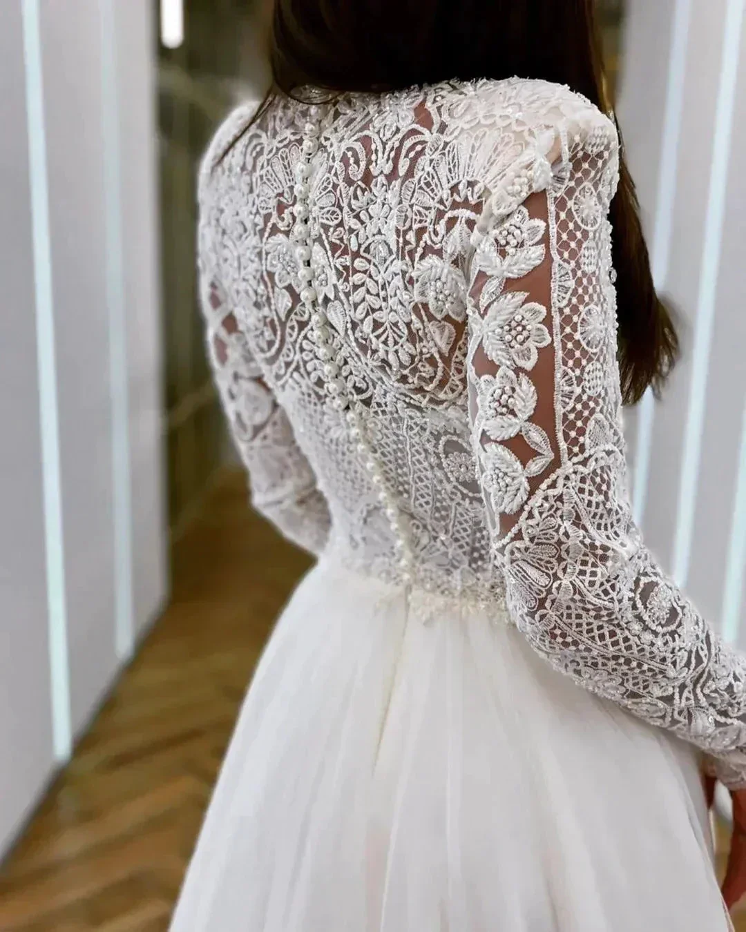Romantic Wedding Dresses Mermaid High Neck Long Sleeves Exquisite Lace Appliques Princess Style Beach Mopping Bride Gowns - Image 2