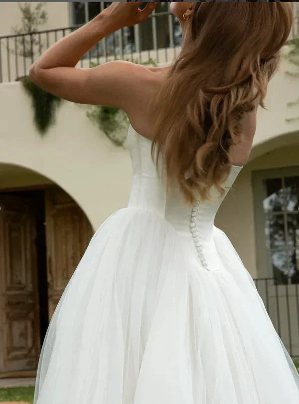 Romantic White A Line Tulle Prom Dress,Formal Wedding Dress Y8084 - Image 2