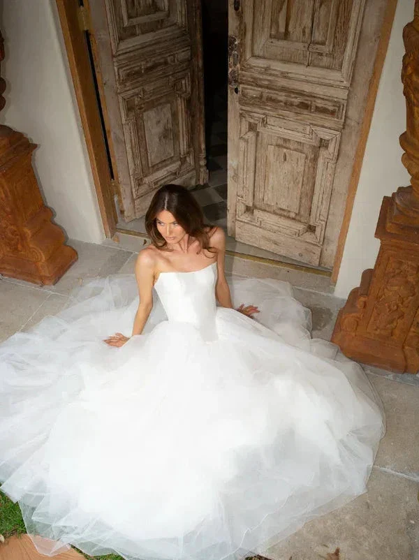Romantic White A Line Tulle Prom Dress,Formal Wedding Dress Y8084 - Image 3