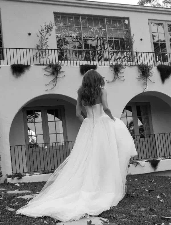 Romantic White A Line Tulle Prom Dress,Formal Wedding Dress Y8084 - Image 4