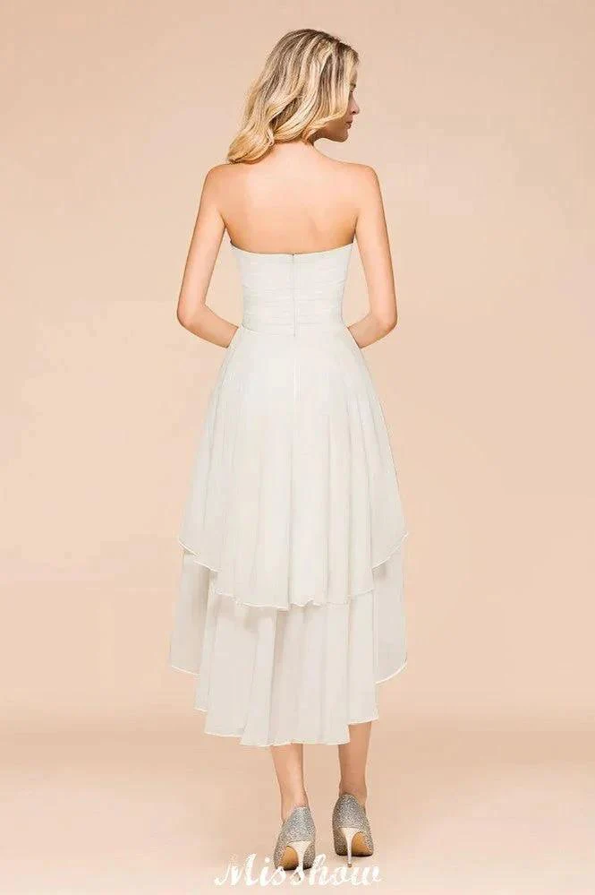Romantic White/Ivory Sweetheart Hi-Lo Bridesmaid Dress Sleeveless Beach Wedding Guest Dress - Image 2