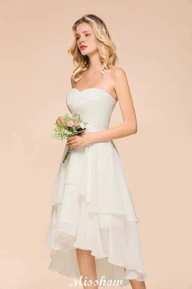 Romantic White/Ivory Sweetheart Hi-Lo Bridesmaid Dress Sleeveless Beach Wedding Guest Dress - Image 5