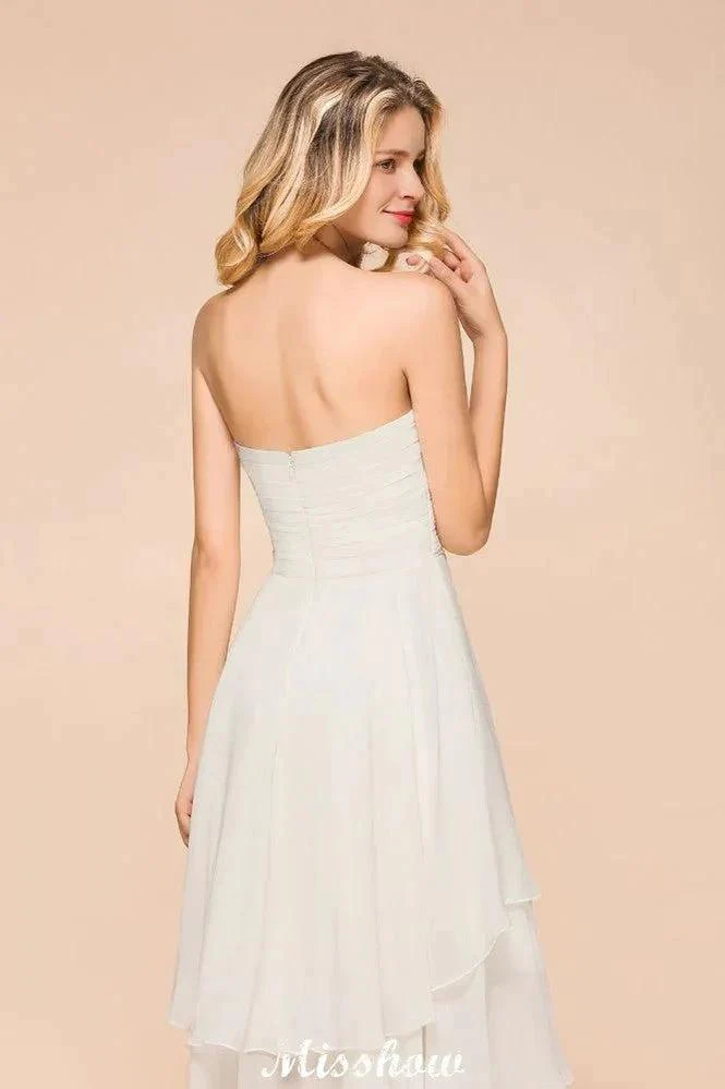 Romantic White/Ivory Sweetheart Hi-Lo Bridesmaid Dress Sleeveless Beach Wedding Guest Dress - Image 8