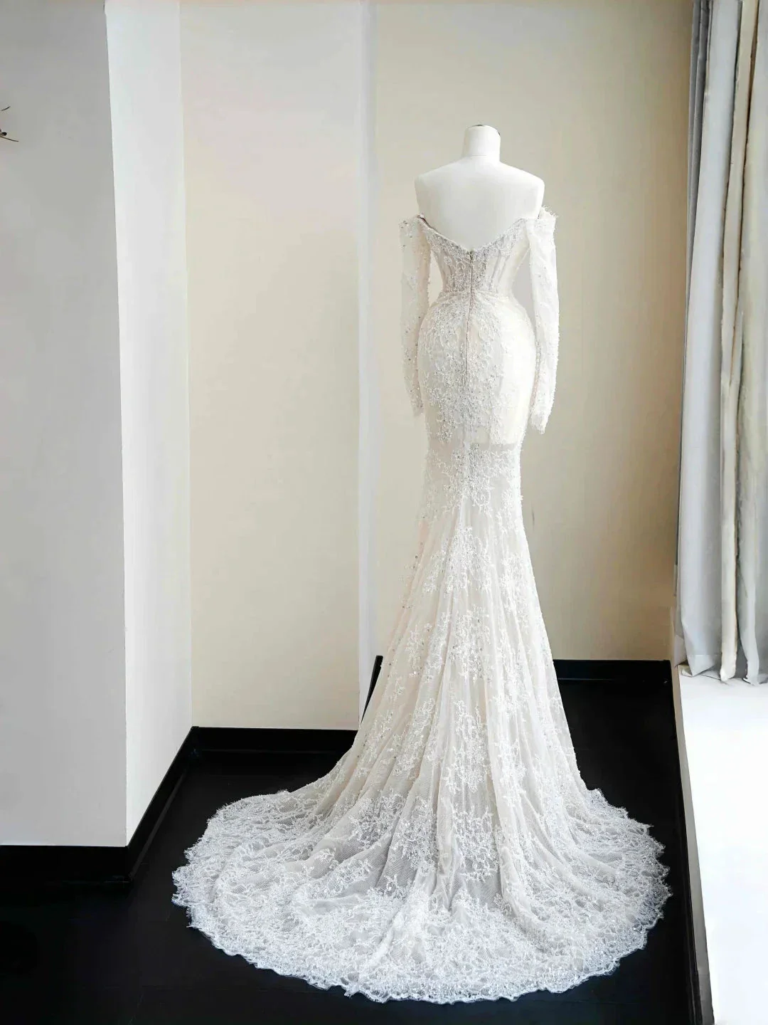 Romantic White Lace Appliques Tulle Sequin Mermaid Prom Dress Off Shoulder Evening Dress Y8663 - Image 5