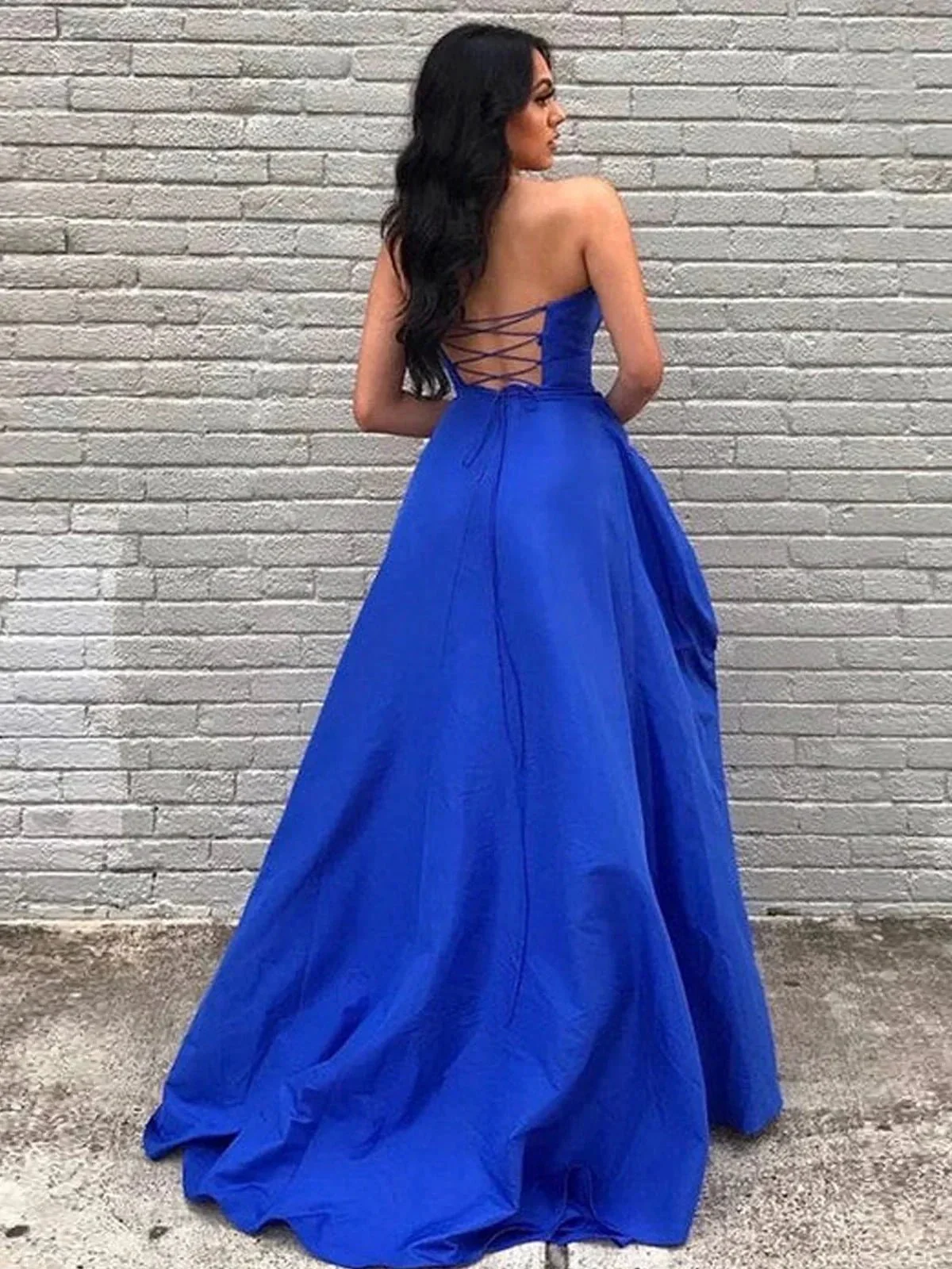 Rosario | A Line Sweetheart Satin Long Prom Dresses with Slit - Image 2