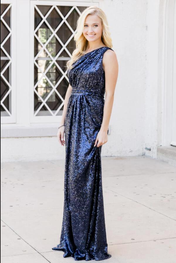 Rose Gold Sparkly Bridesmaid Dresses Sequins Lace One Shoulder  BD096 - Image 4