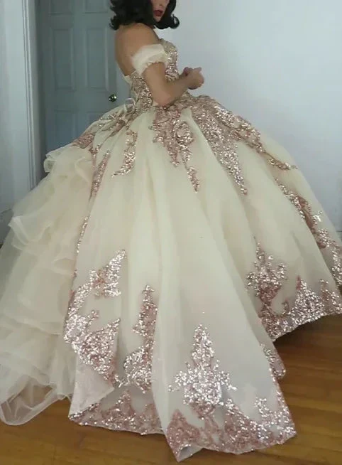 Rose Gold Sweetheart Puffy Princess Ball Gown Sweet 16 Dress Beaded Applique Quinceanera Dresses Y827 - Image 5