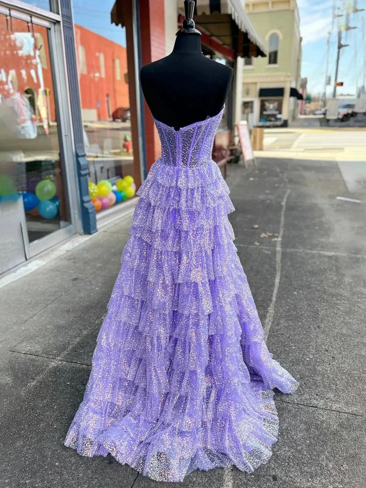 Rosina | Lavender A-Line Sweetheart Sequins Long Prom Dresses With Split - Image 6