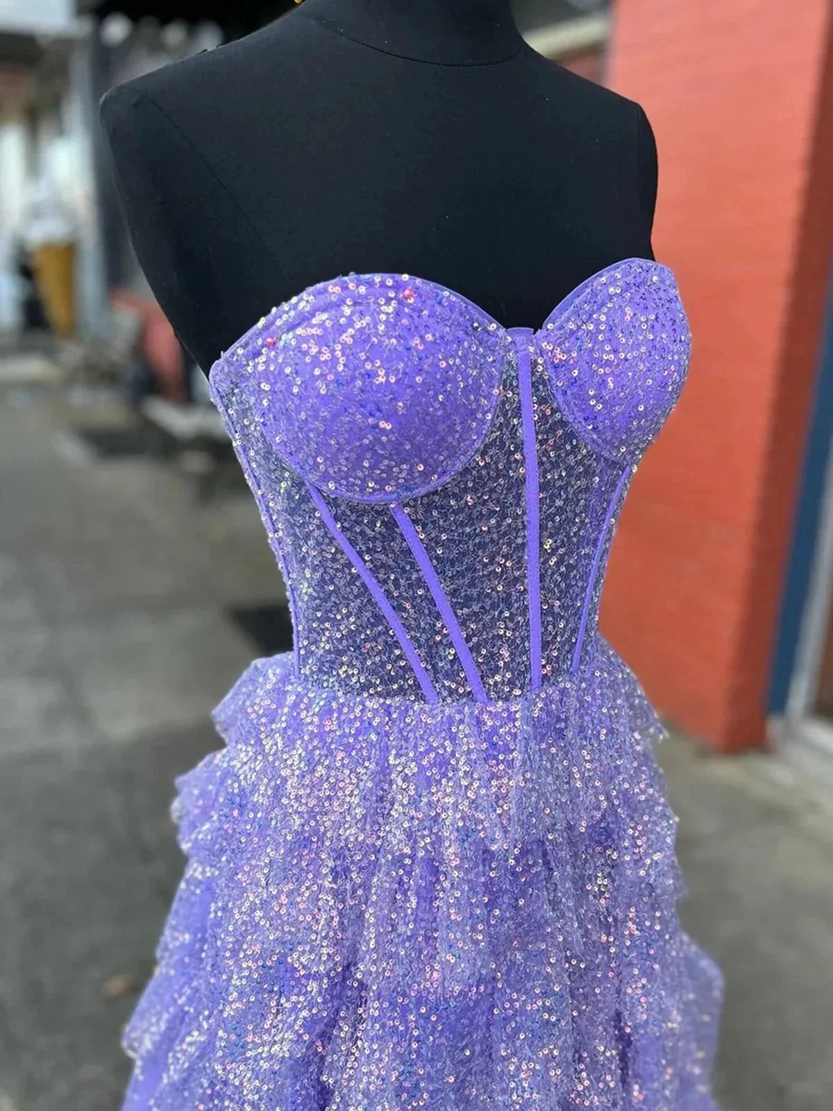 Rosina | Lavender A-Line Sweetheart Sequins Long Prom Dresses With Split - Image 7