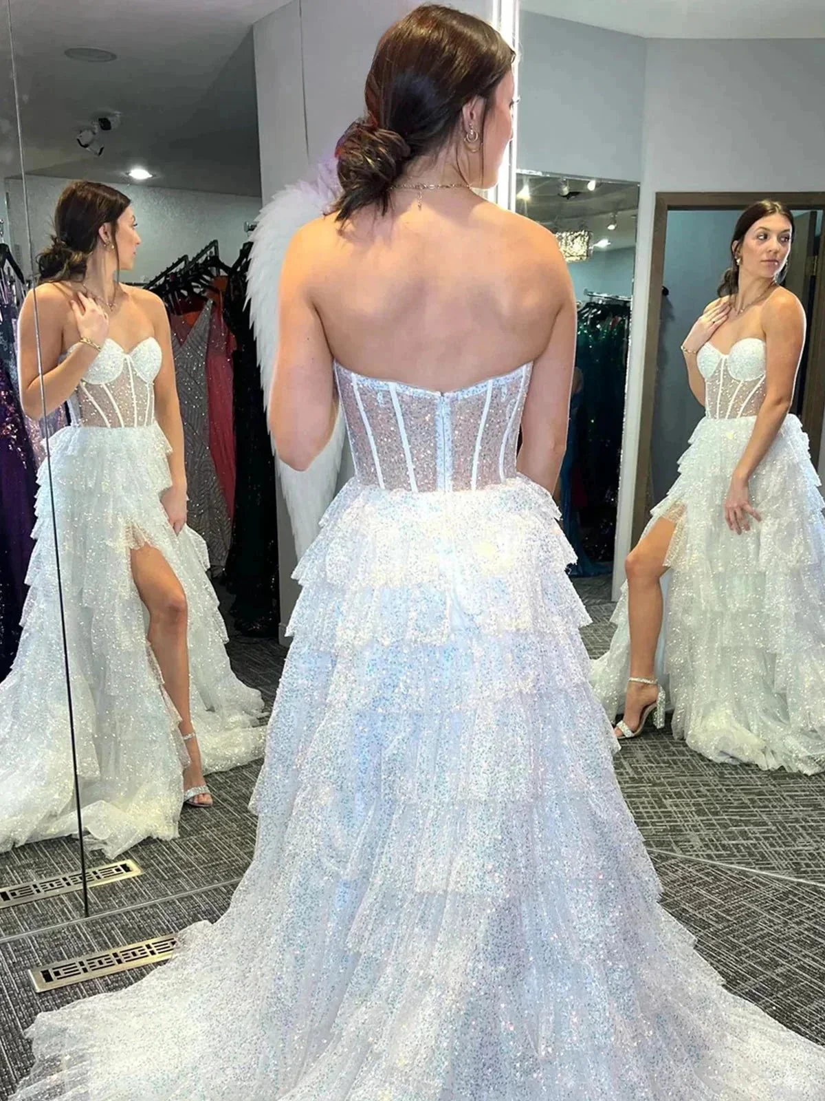 Rosina | Lavender A-Line Sweetheart Sequins Long Prom Dresses With Split - Image 9