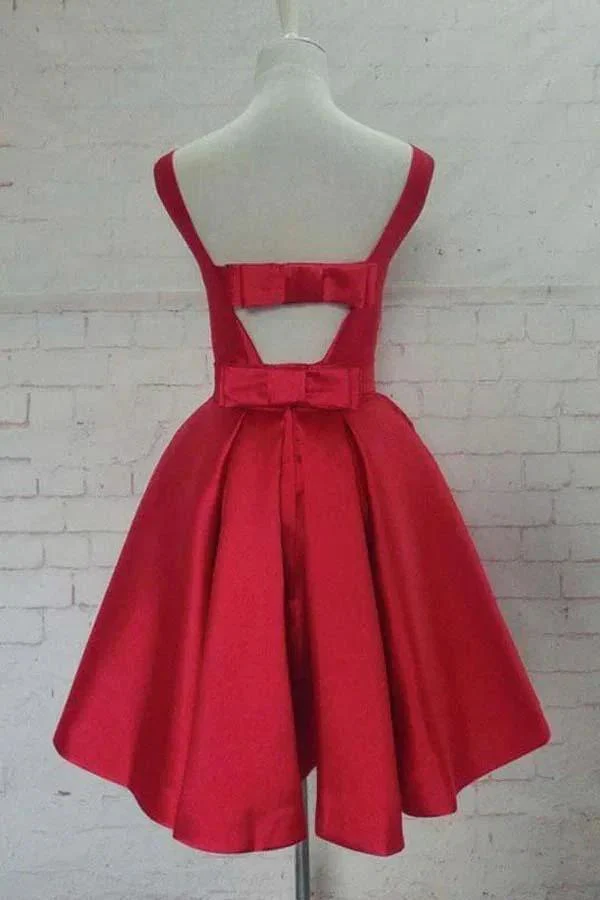 Round Neck Cute Red A line Satin Short Prom Dress Homecoming Dress  PD129 - Image 2