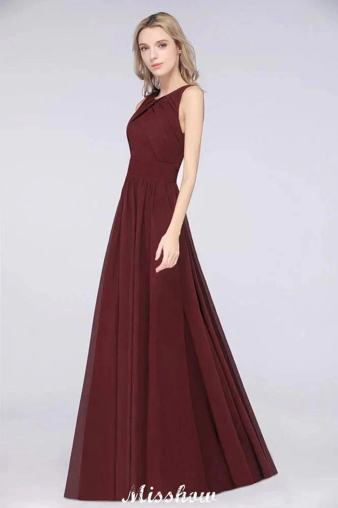 Round-Neck Floor-Length Ruffles Chiffon Bridesmaid Dress Aline Sleeveless Maid of Honor Dress - Image 4