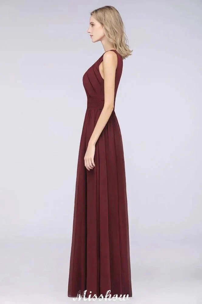 Round-Neck Floor-Length Ruffles Chiffon Bridesmaid Dress Aline Sleeveless Maid of Honor Dress - Image 5