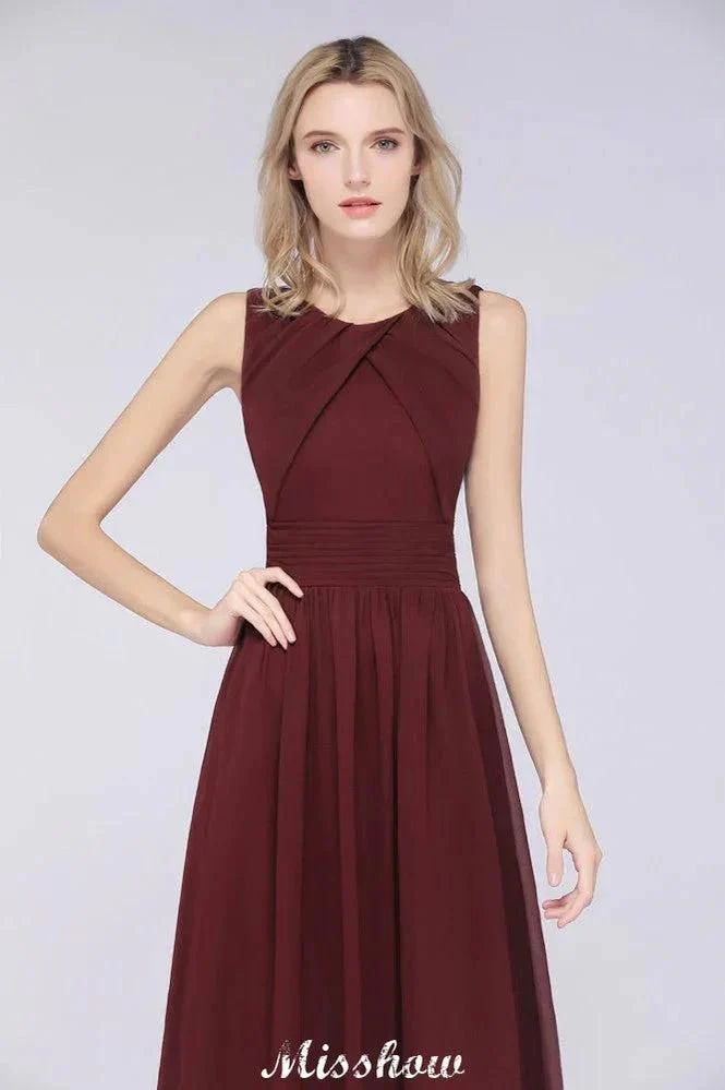 Round-Neck Floor-Length Ruffles Chiffon Bridesmaid Dress Aline Sleeveless Maid of Honor Dress - Image 6