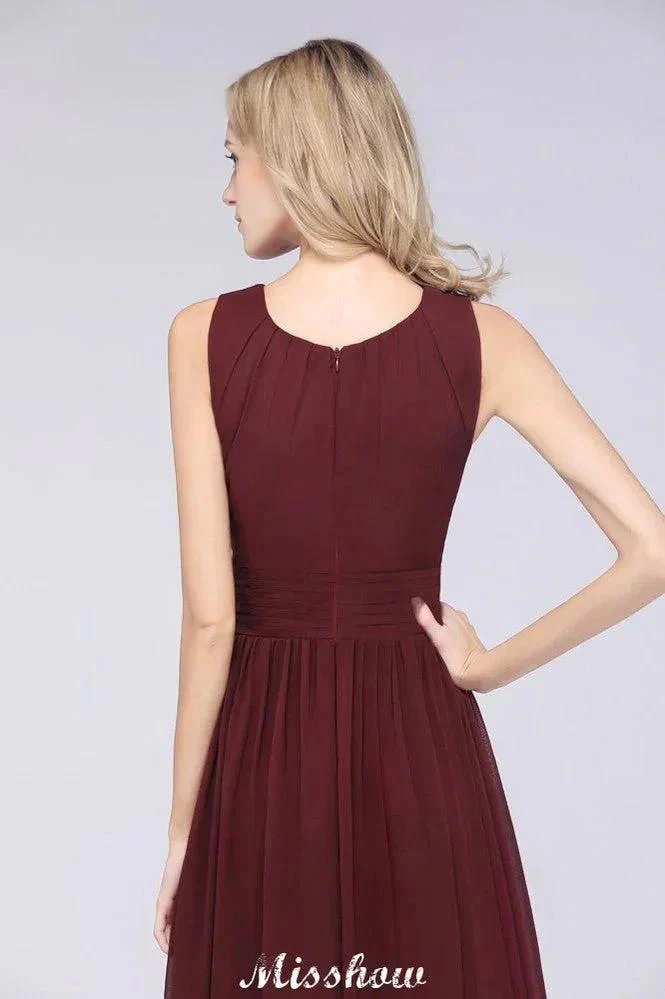 Round-Neck Floor-Length Ruffles Chiffon Bridesmaid Dress Aline Sleeveless Maid of Honor Dress - Image 7