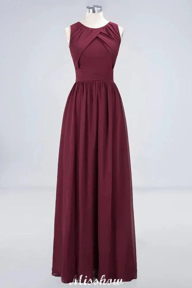 Round-Neck Floor-Length Ruffles Chiffon Bridesmaid Dress Aline Sleeveless Maid of Honor Dress - Image 8
