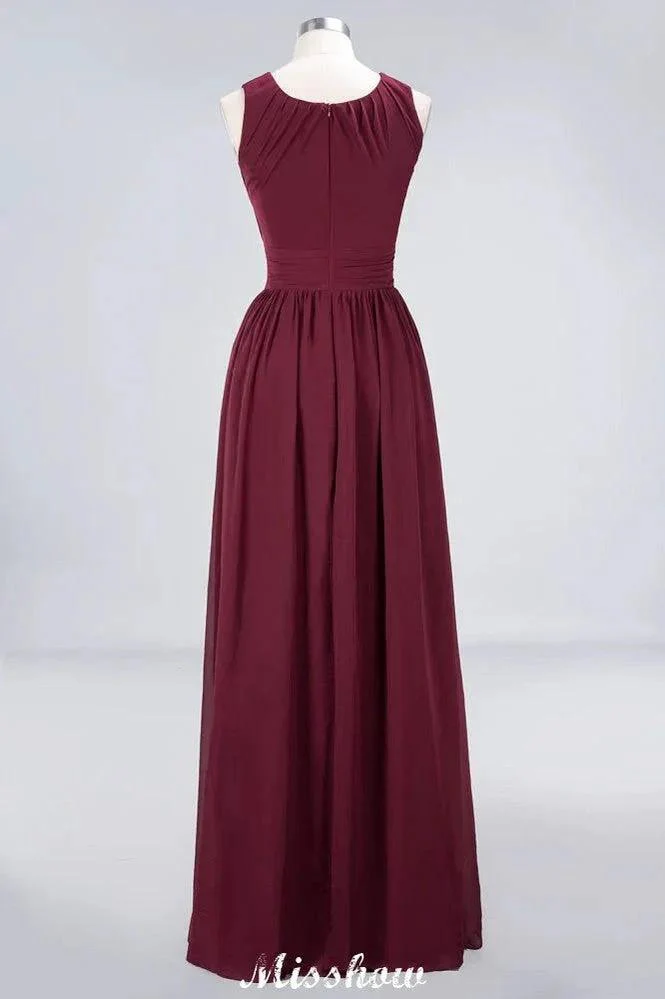Round-Neck Floor-Length Ruffles Chiffon Bridesmaid Dress Aline Sleeveless Maid of Honor Dress - Image 9