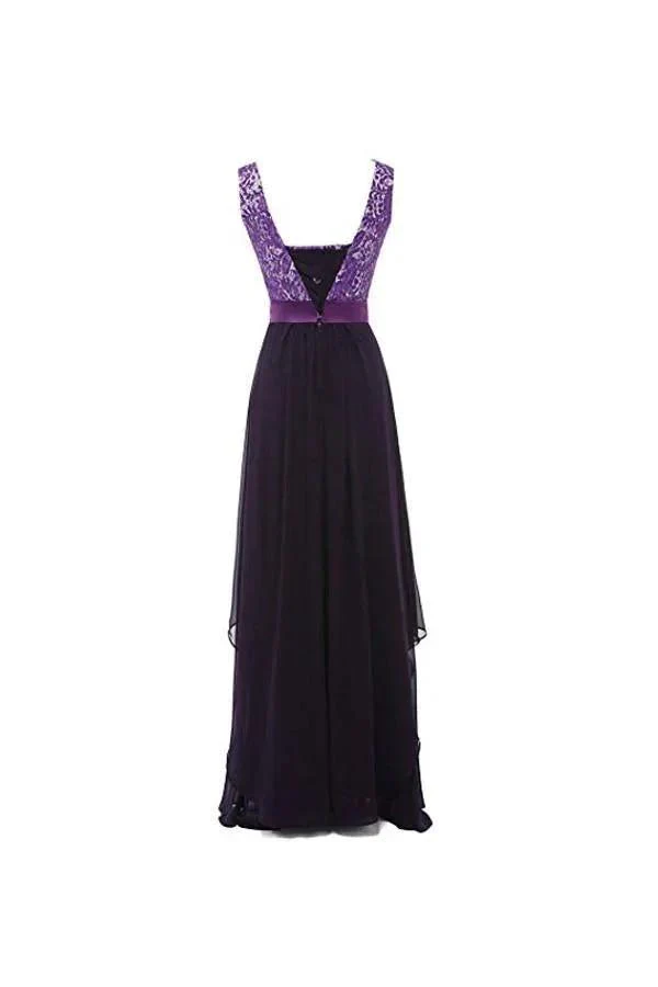 Round Neck Lace Sleeveless Long Prom Evening Dresses Bridesmaid Dress BD010 - Image 2
