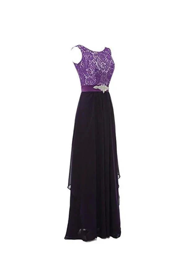 Round Neck Lace Sleeveless Long Prom Evening Dresses Bridesmaid Dress BD010 - Image 3