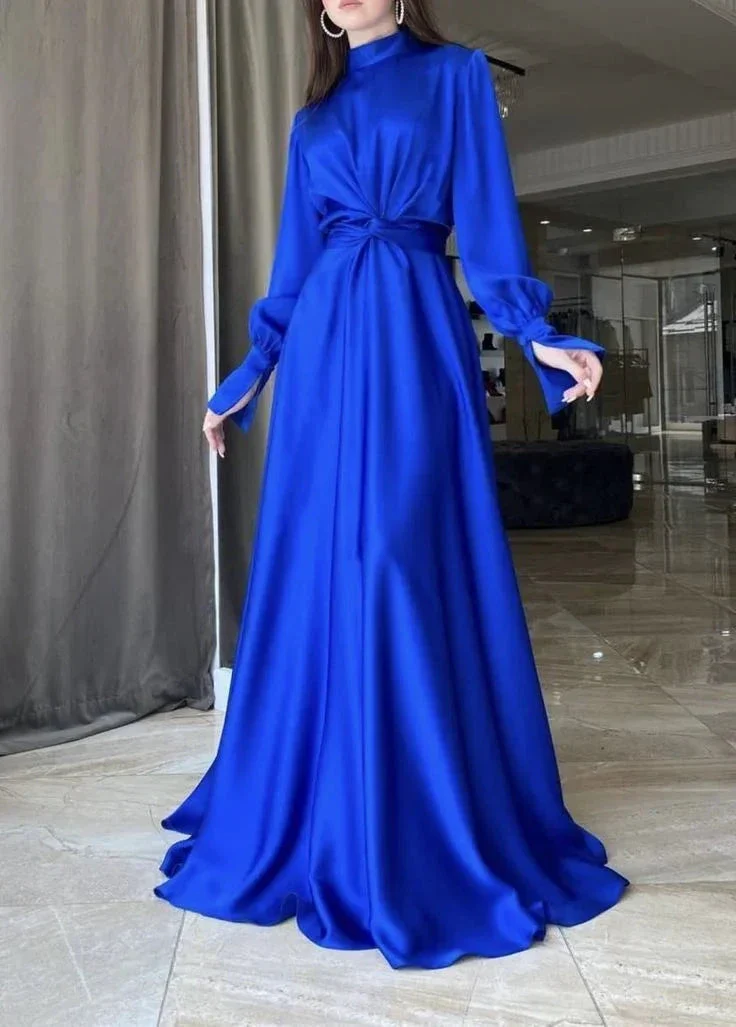 Royal Blue A-line Long Sleeves Prom Dress Royal Blue Evening Dress Y5857 - Image 2