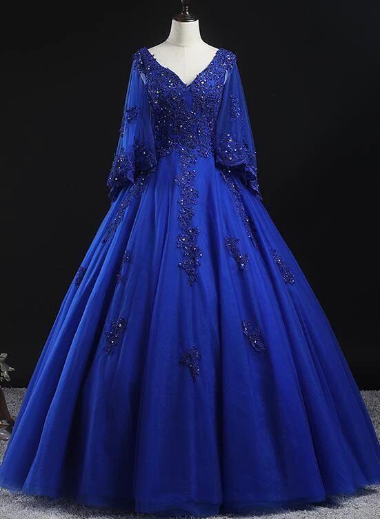 Royal Blue Ball Gown Lace Applique Quinceanera dresses Sweet 16 Dress Y315