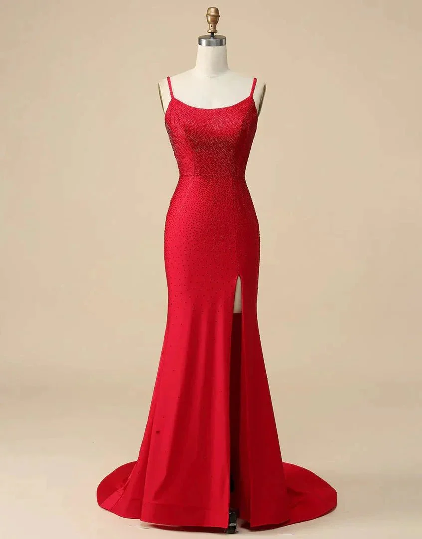 Royal Blue Beaded High Slit Mermaid Prom Dress SYP104 - Image 3