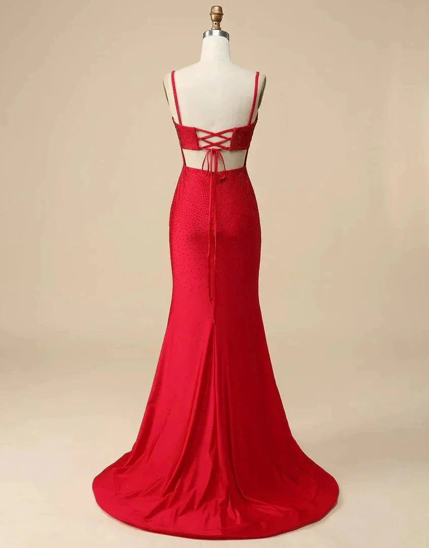 Royal Blue Beaded High Slit Mermaid Prom Dress SYP104 - Image 4