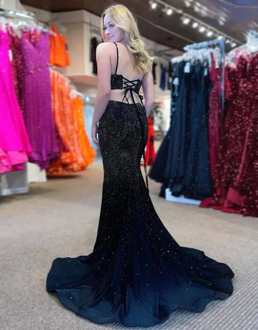 Royal Blue Beaded High Slit Mermaid Prom Dress SYP104 - Image 7