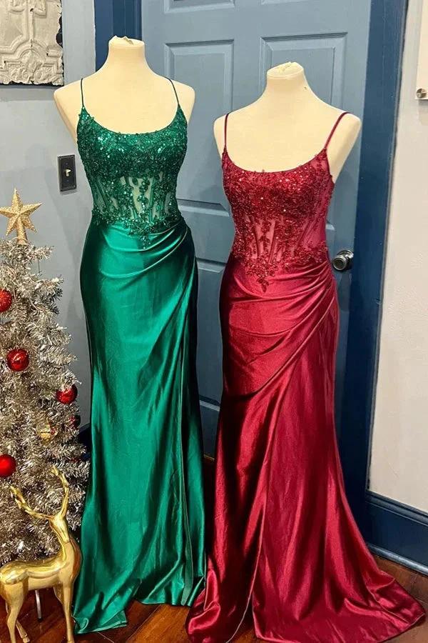 Royal Blue Lace-Up Mermaid Satin Long Prom Dress with Slit PSK512 - Image 6