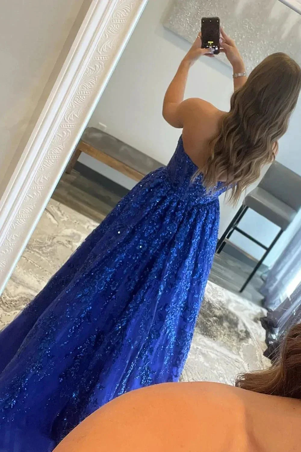 Zara |A-line Sequined Lace Long Prom Dress with Pockets - Image 2
