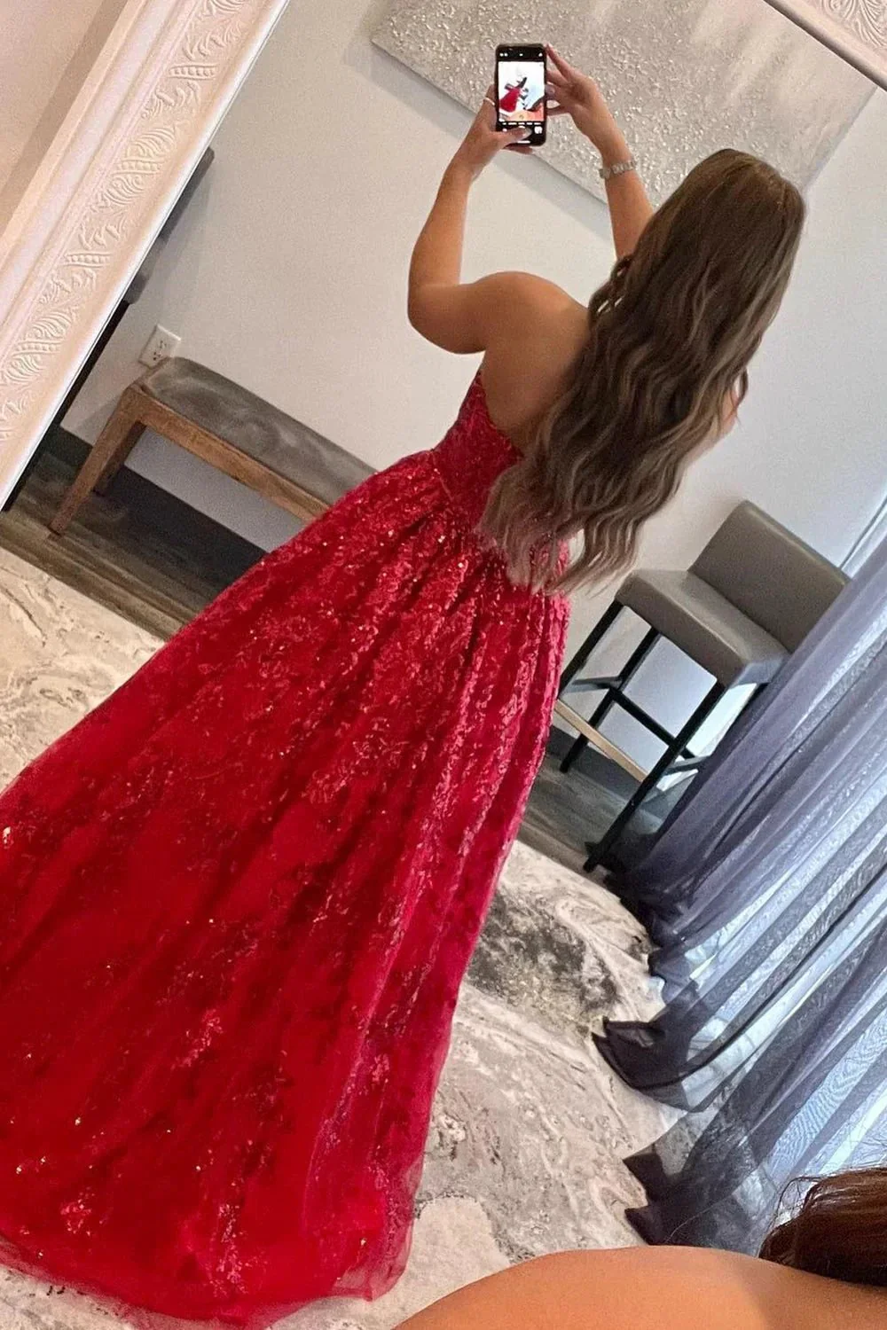 Zara |A-line Sequined Lace Long Prom Dress with Pockets - Image 5