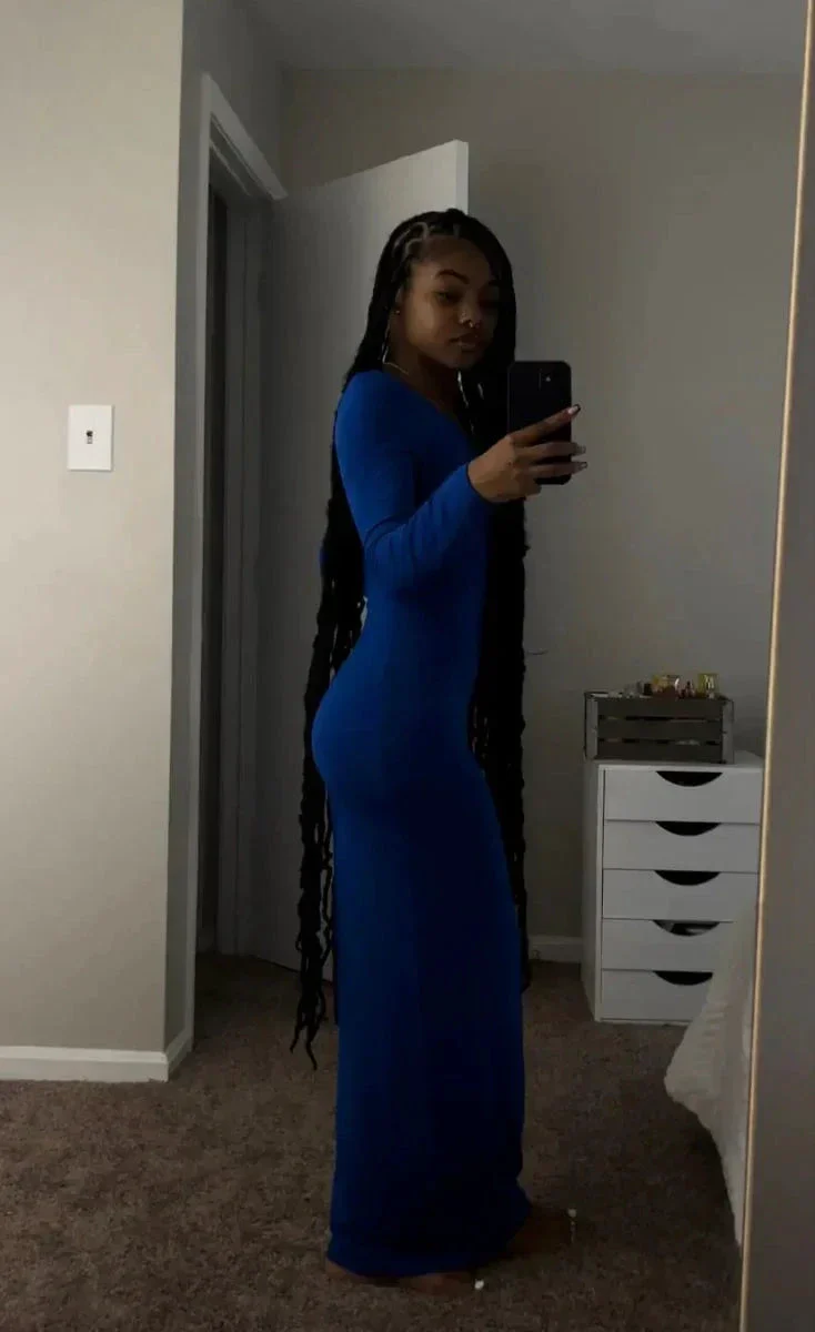 Royal Blue Long Sleeves Maxi Dress,Sexy Bodycon Evening Dress Y4099 - Image 2