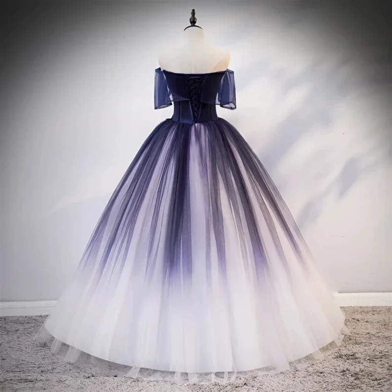 Ombre Beading Floral Lace Tulle Dress, Quinceañera Dress, Ball Gown Y1935 - Image 3