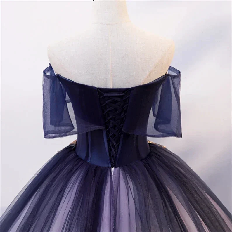 Ombre Beading Floral Lace Tulle Dress, Quinceañera Dress, Ball Gown Y1935 - Image 4