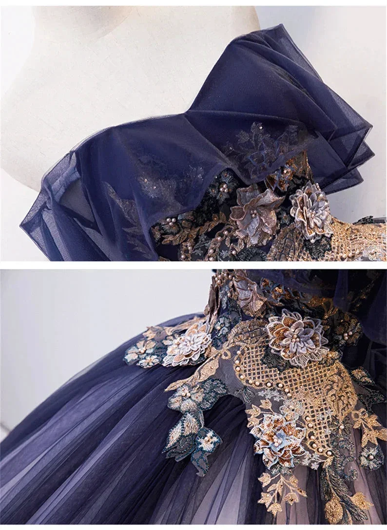 Ombre Beading Floral Lace Tulle Dress, Quinceañera Dress, Ball Gown Y1935 - Image 6