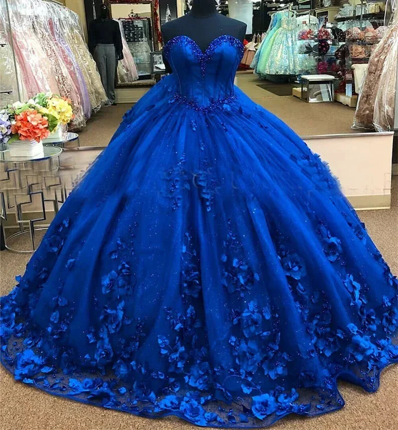 Royal Blue Princess Dress Royal Blue Quinceanera Dress With 3D Flowers Stunning Ball Gown Y281 - Image 2