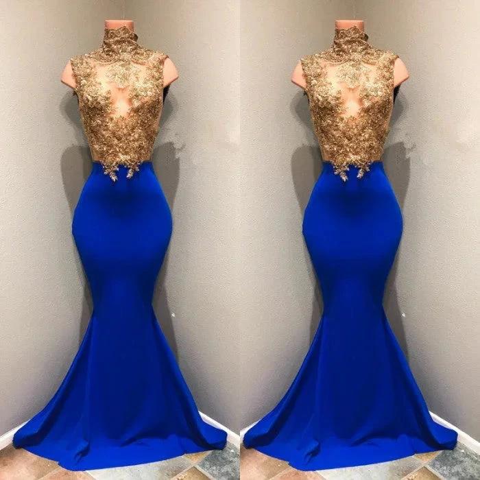 Royal-blue Prom Dress Lace Appliques Evening Dress - Image 2