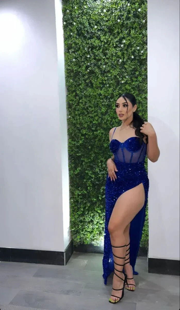 Royal Blue Prom Dresses Sexy Sparkly Bling Spaghetti Strap Sweetheart Mermaid Long Side Slit Illusion Evening Gowns Y4162 - Image 2
